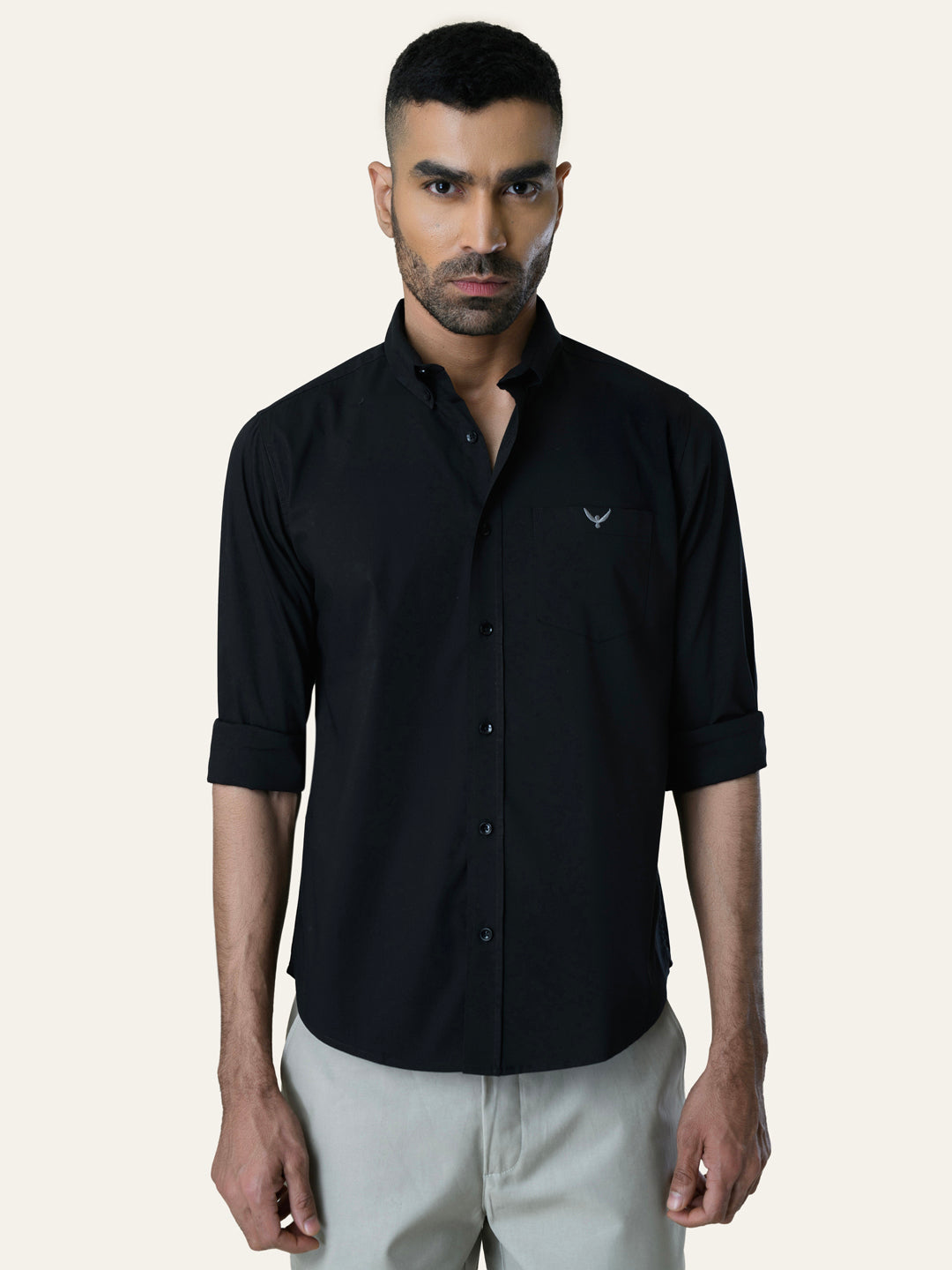 Black Solid Slim Fit Cotton Shirt