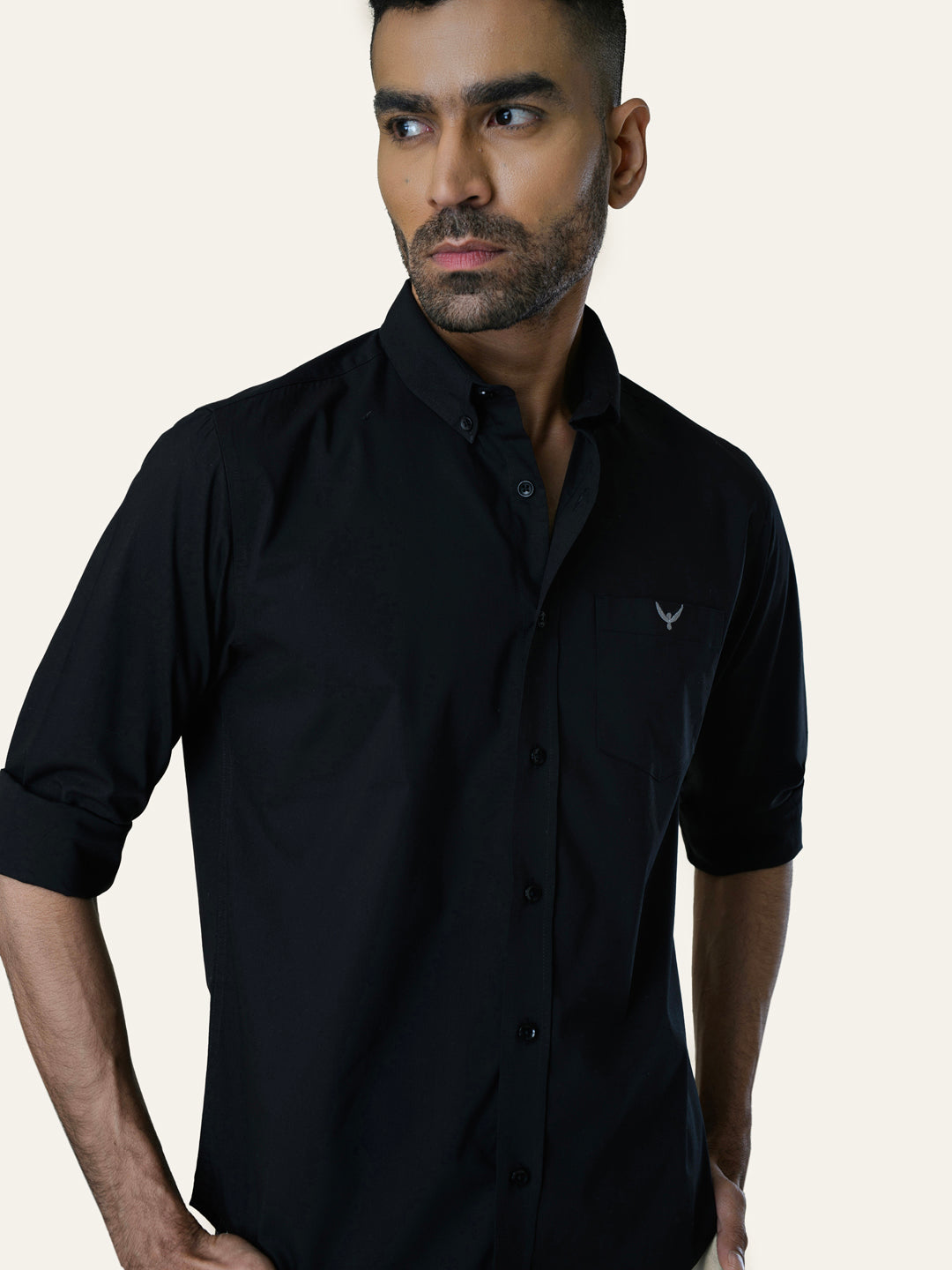 Black Solid Slim Fit Cotton Shirt