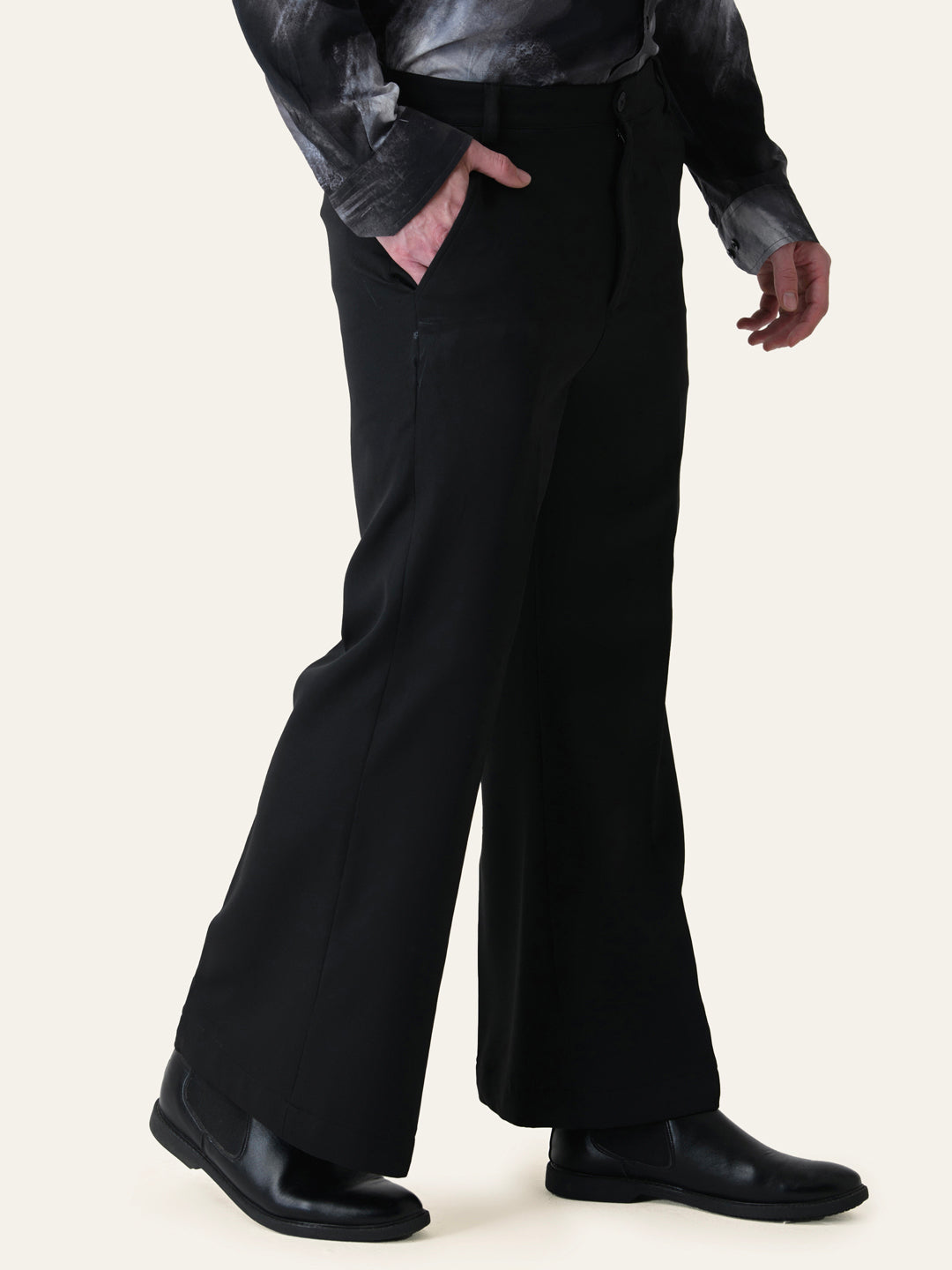Black Solid Bell Bottom Pants