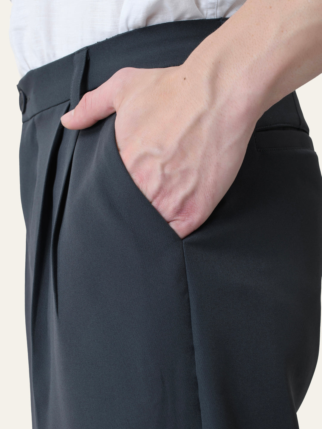 Dark Grey Solid Pleated Korean Pants
