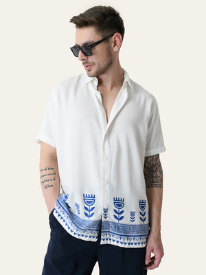 Off White Printed Rayon Shirt