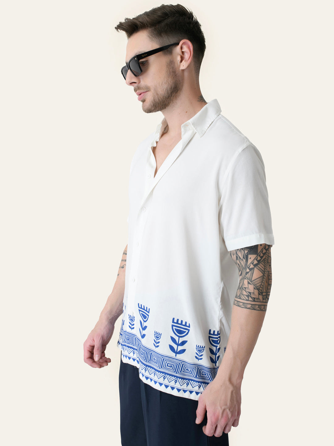 Off White Printed Rayon Shirt