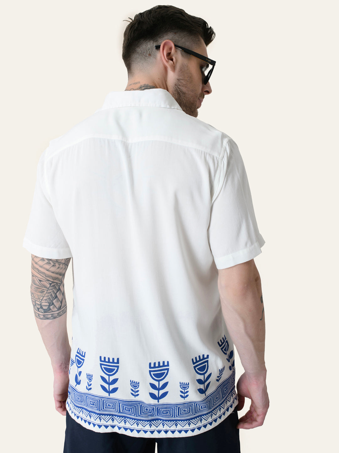 Off White Printed Rayon Shirt