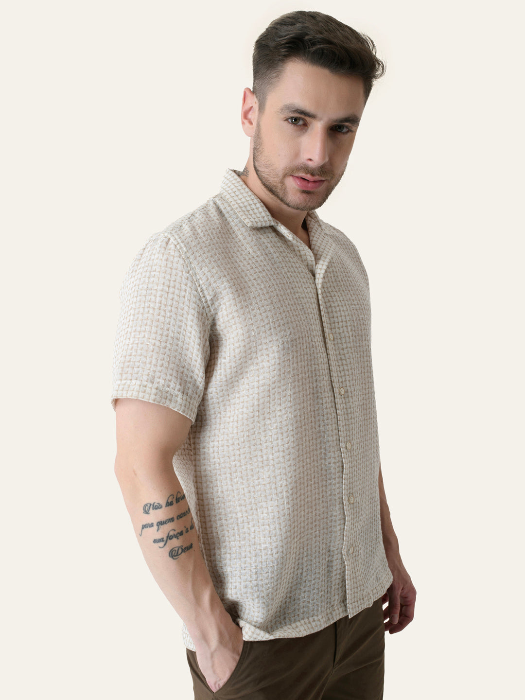 Beige textured Linen Shirt