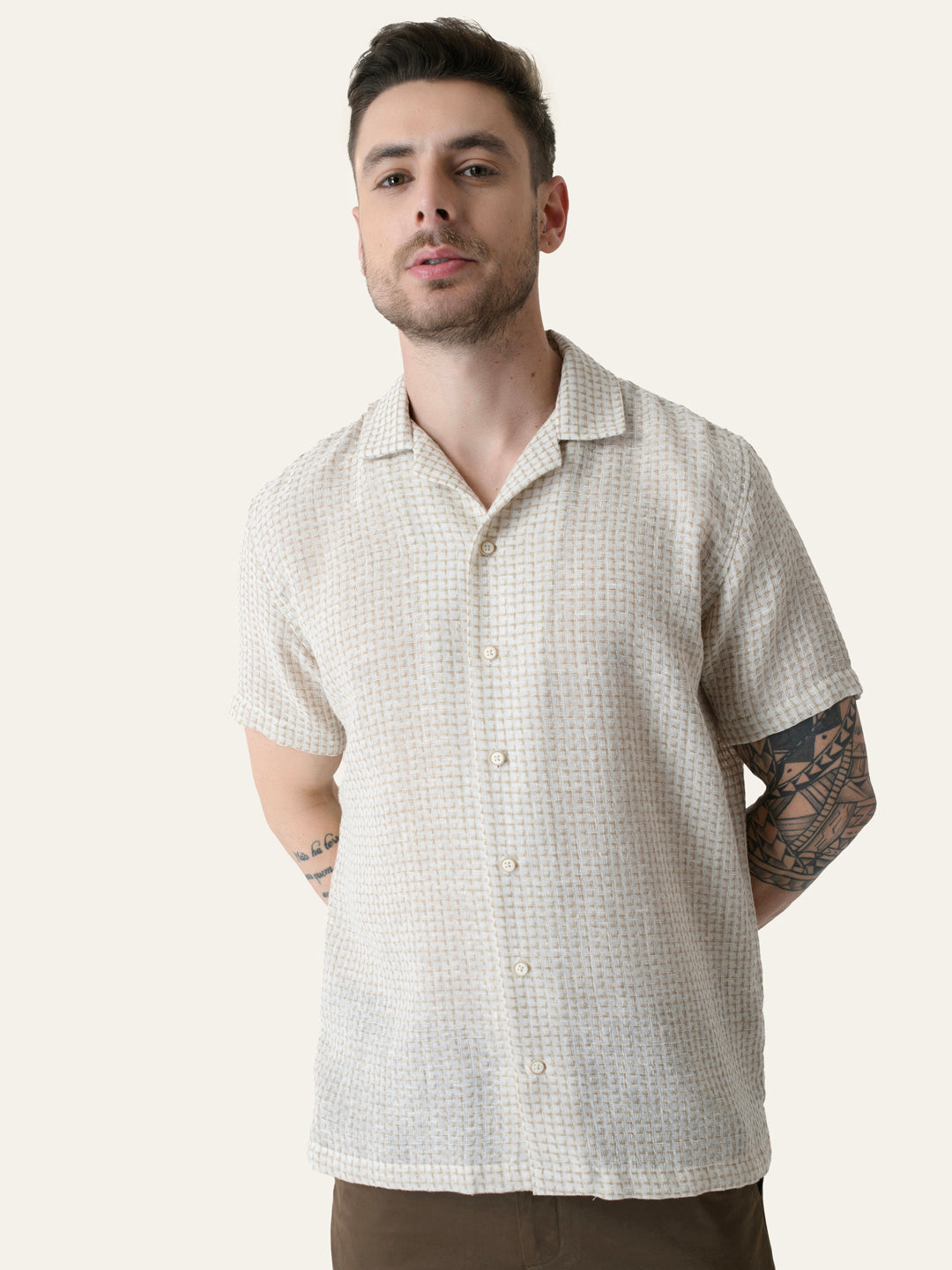 Beige textured Linen Shirt