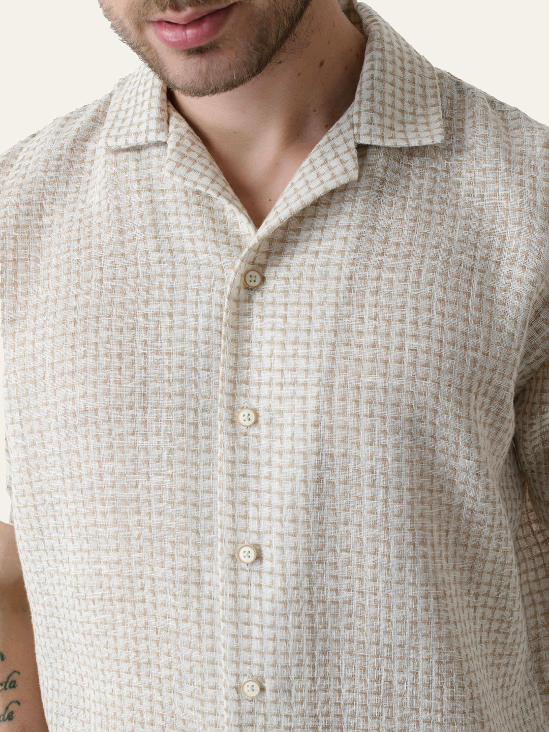 Beige textured Linen Shirt