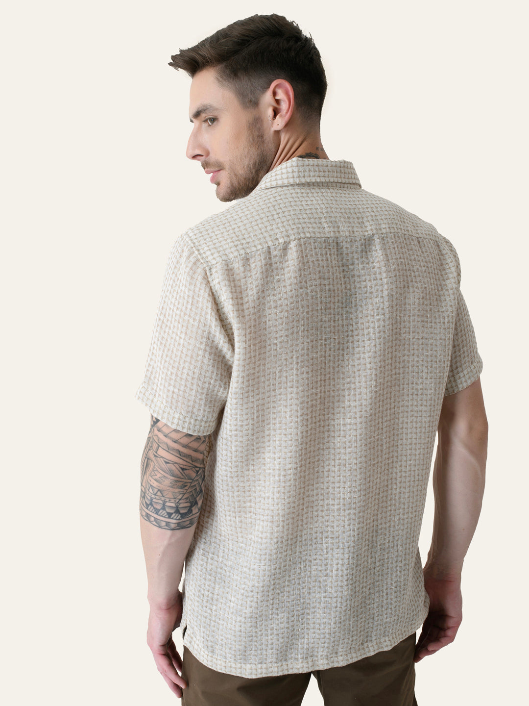 Beige textured Linen Shirt