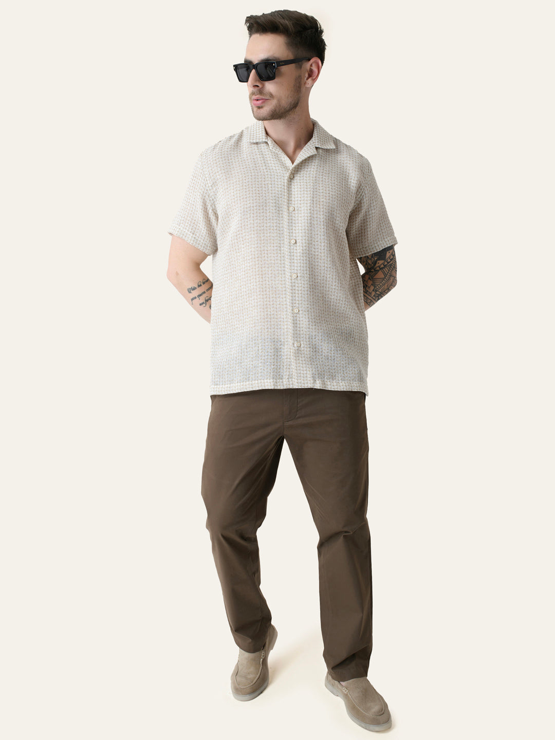 Beige textured Linen Shirt