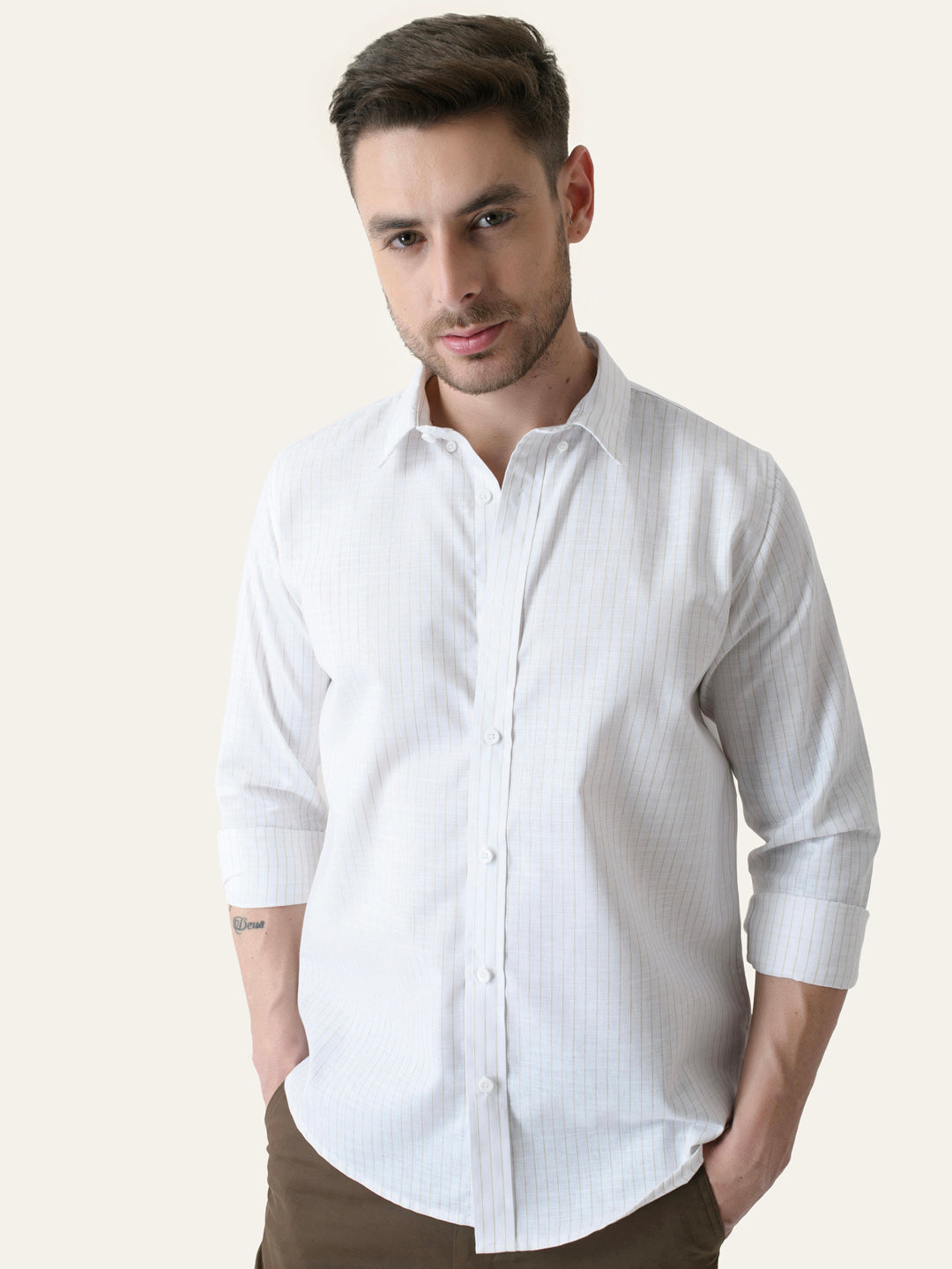 White Striped Slim Fit Linen Cotton Shirt