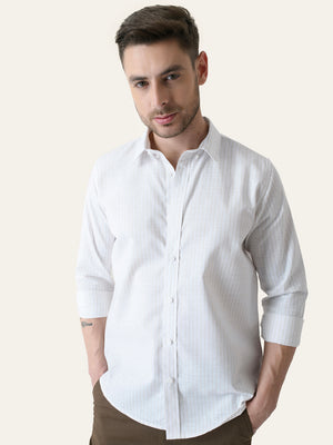 White Striped Slim Fit Linen Cotton Shirt