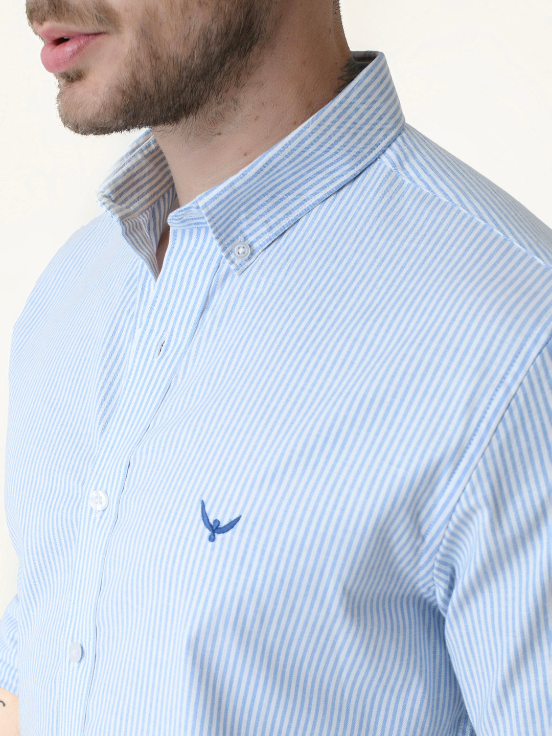 Sky Blue Striped Slim Fit Cotton Shirt