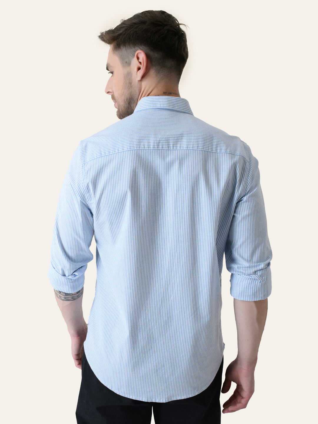 Sky Blue Striped Slim Fit Cotton Shirt