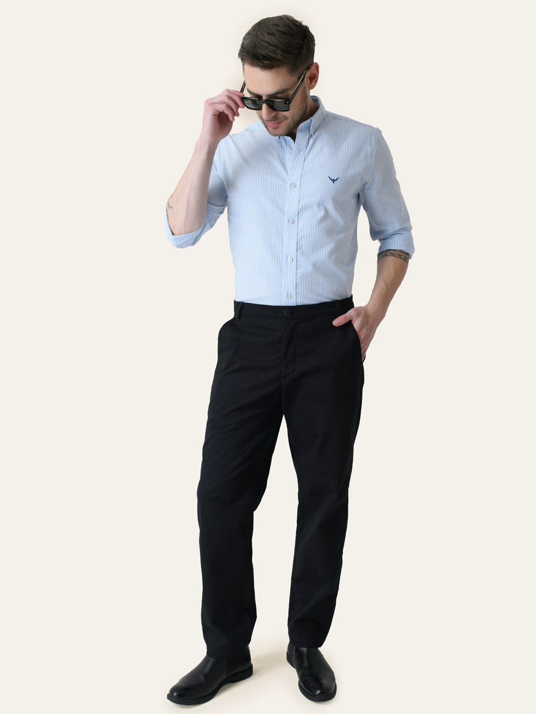 Sky Blue Striped Slim Fit Cotton Shirt