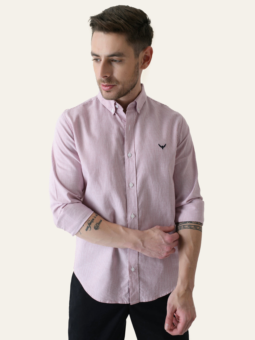 Red Striped Slim Fit Cotton Shirt