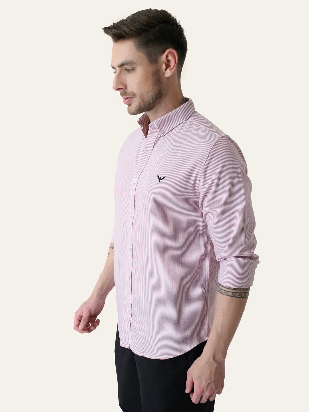 Red Striped Slim Fit Cotton Shirt