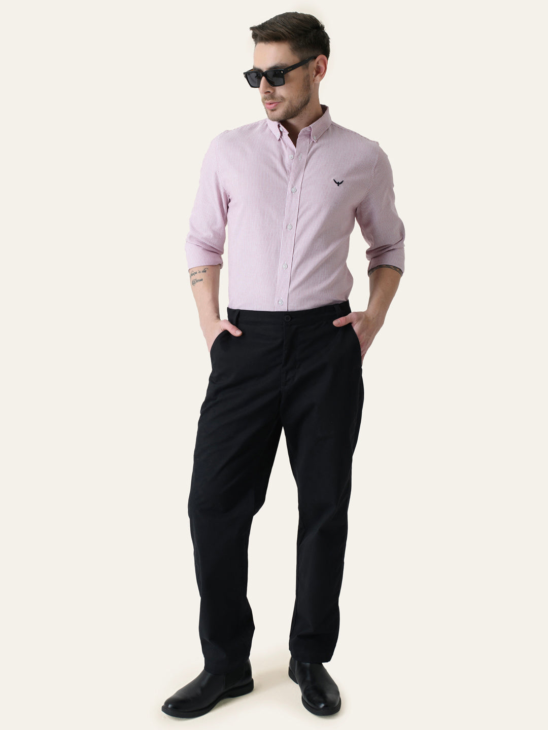 Red Striped Slim Fit Cotton Shirt