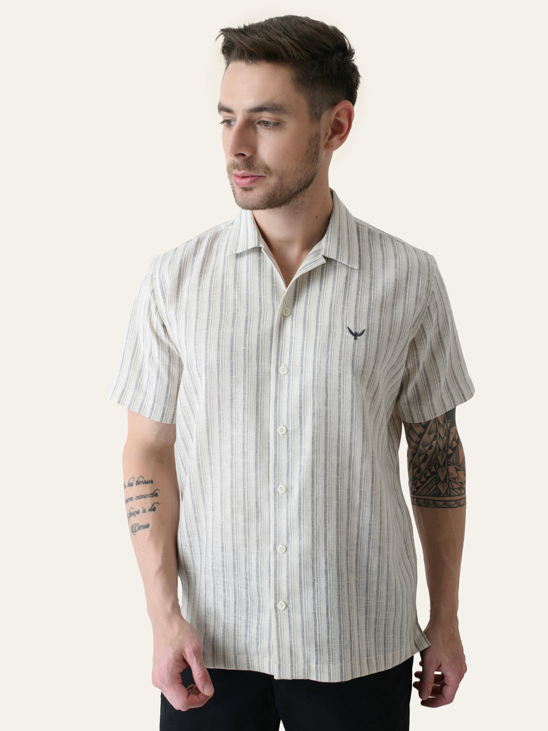 Grey Striped  Linen Cotton Shirt
