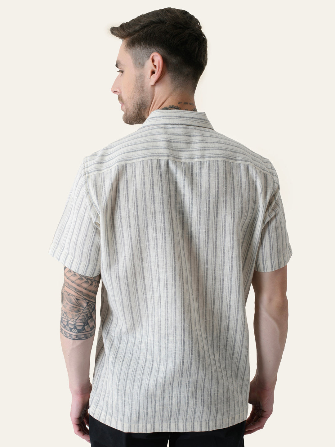Grey Striped  Linen Cotton Shirt