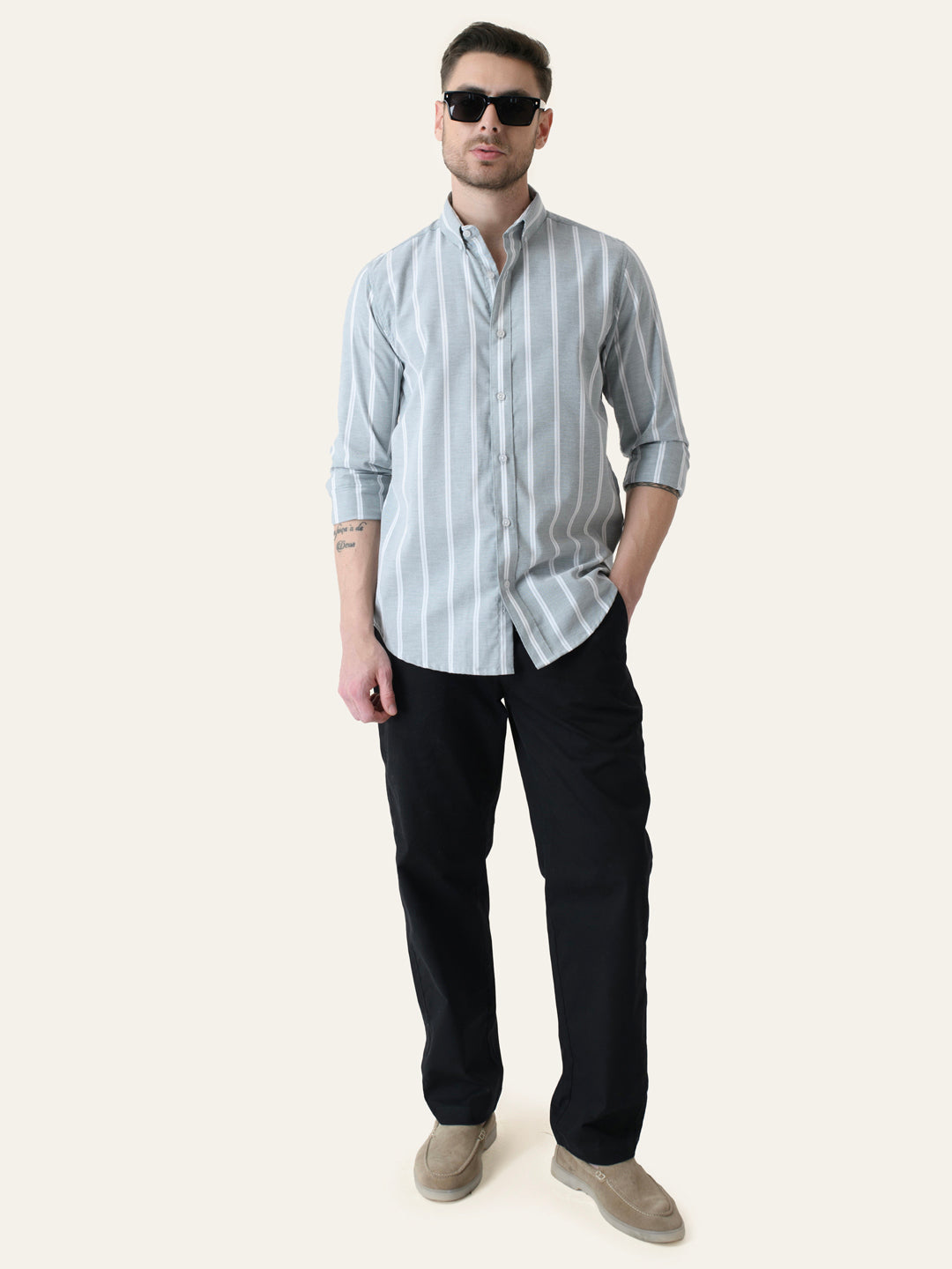 Mint Green Cotton Stripes Shirt