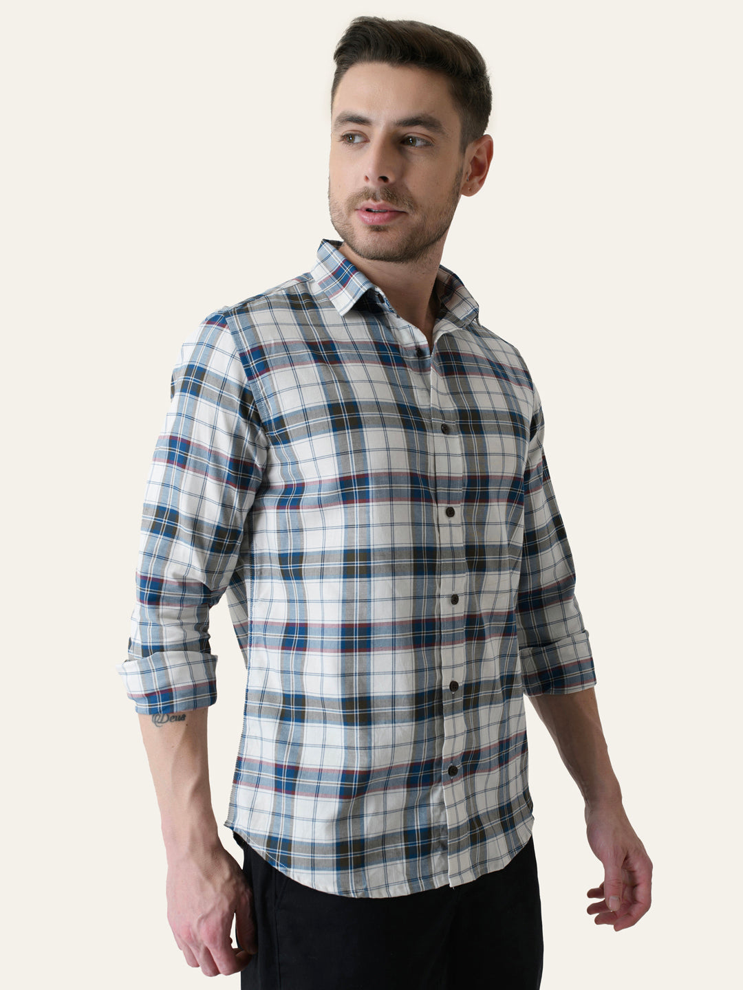 Teal Cotton Checked shirt