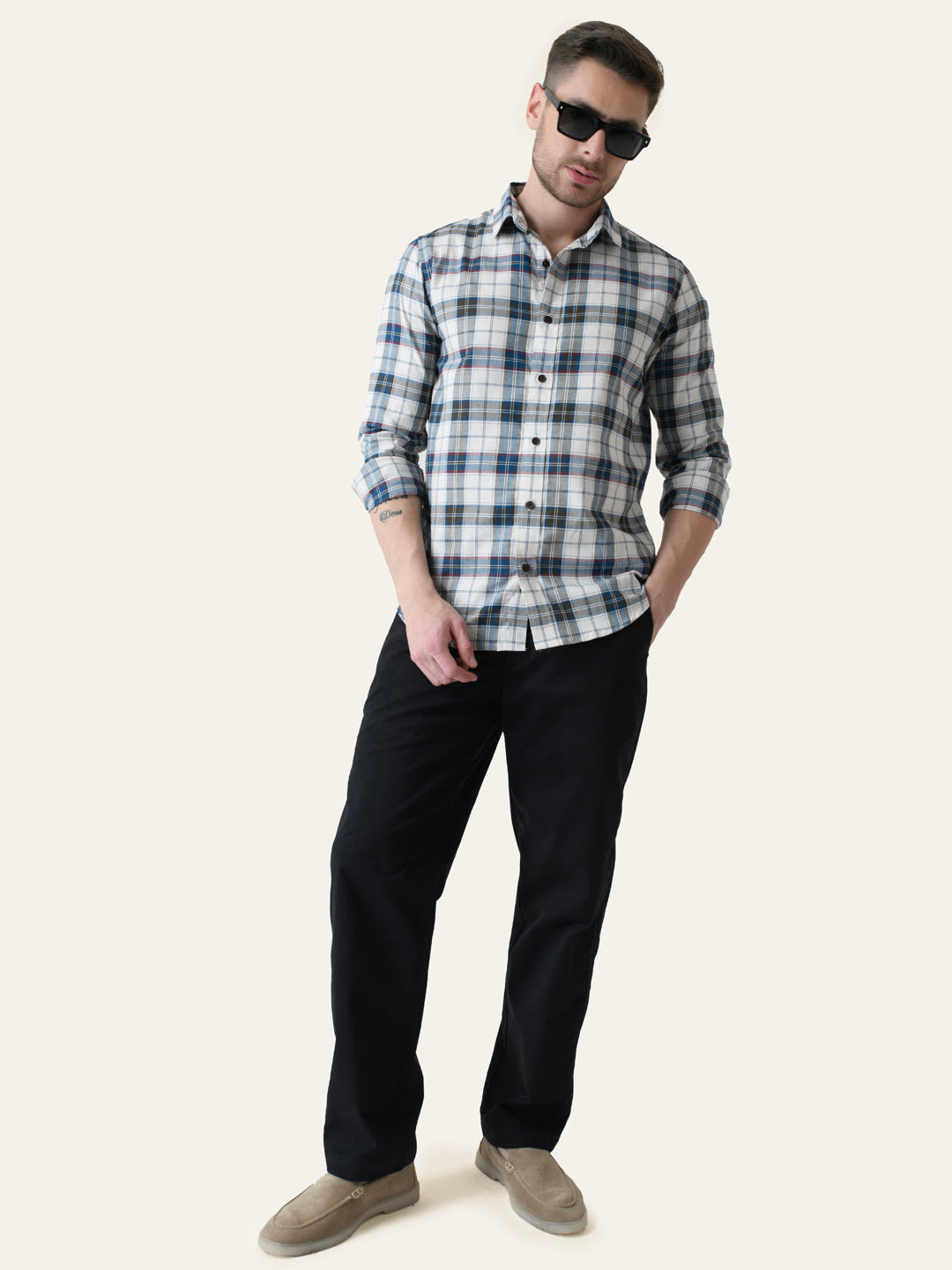 Teal Cotton Checked shirt