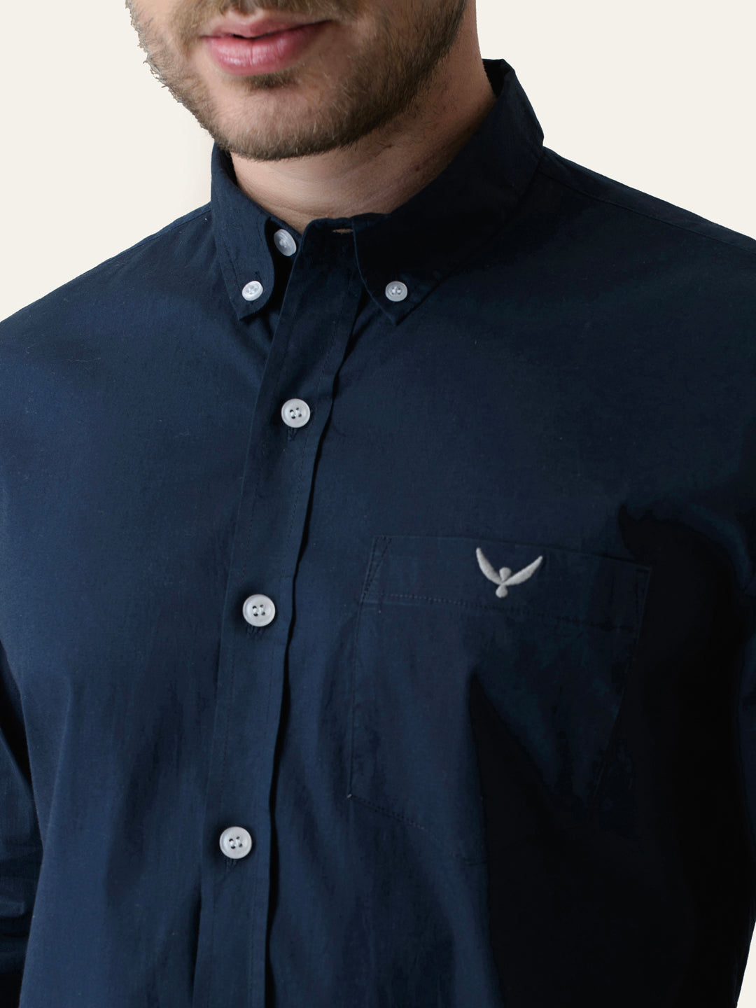 Navy Blue Solid Slim Fit Cotton Shirt