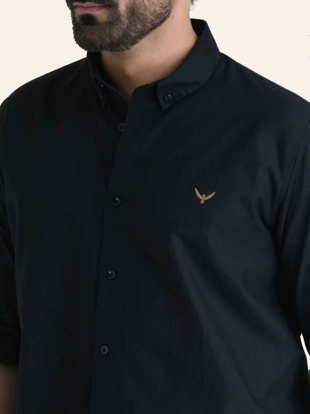 Black Solid Slim Fit Linen Cotton Shirt