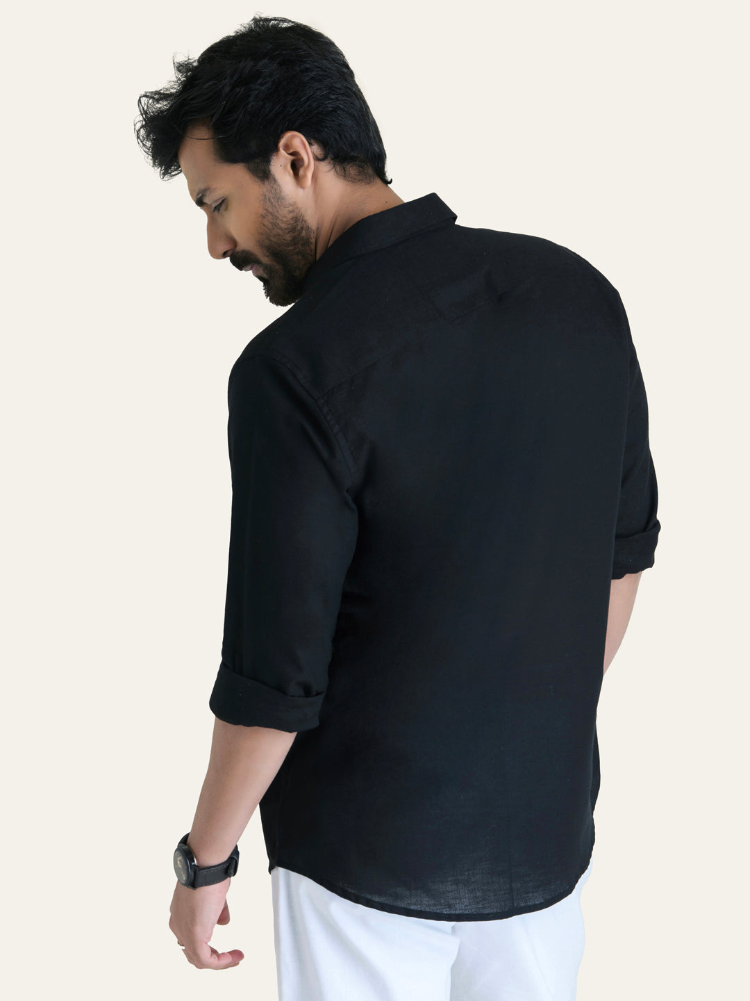 Black Solid Slim Fit Linen Cotton Shirt