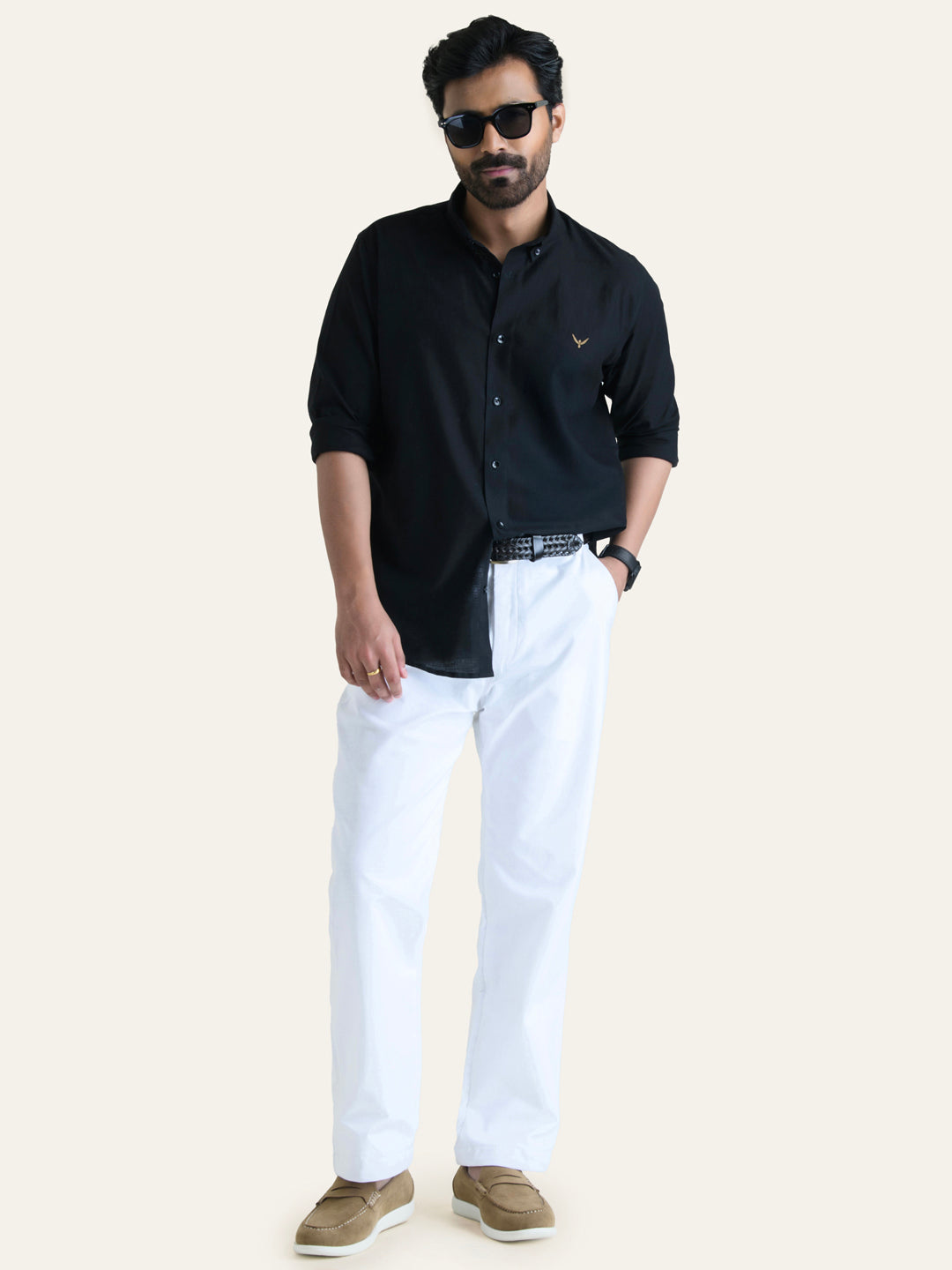 Black Solid Slim Fit Linen Cotton Shirt