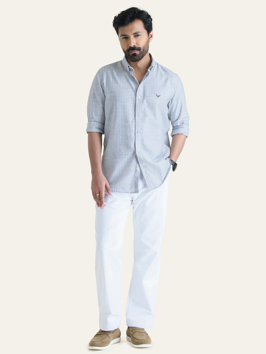 Grey Striped Linen Cotton Shirt