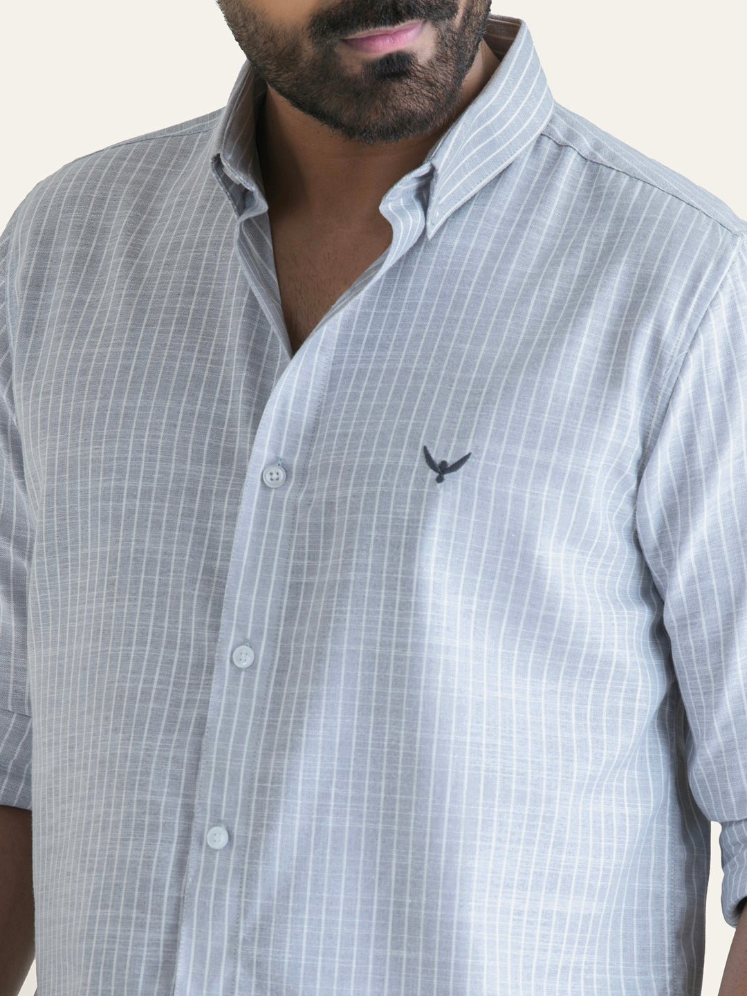 Grey Striped Linen Cotton Shirt