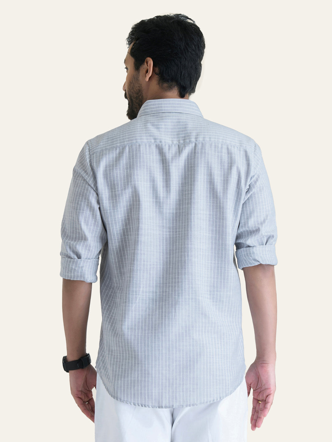 Grey Striped Linen Cotton Shirt