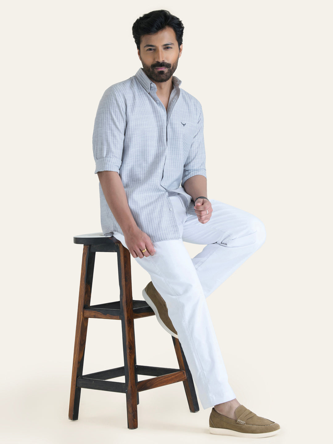 Grey Striped Linen Cotton Shirt
