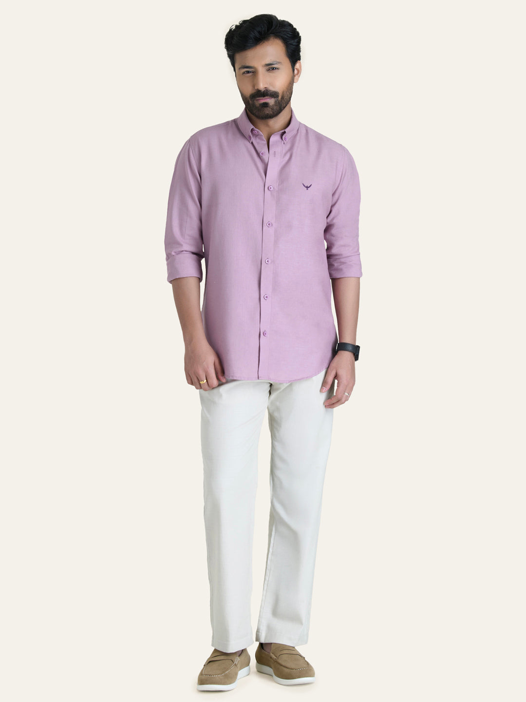 Lavender Solid Slim Fit Linen Cotton Shirt