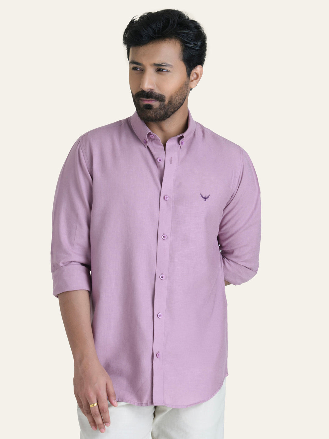 Lavender Solid Slim Fit Linen Cotton Shirt