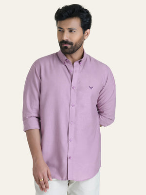 Lavender Solid Slim Fit Linen Cotton Shirt