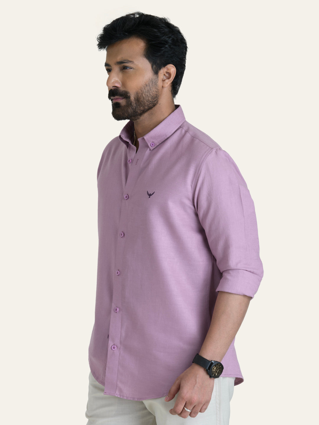 Lavender Solid Slim Fit Linen Cotton Shirt