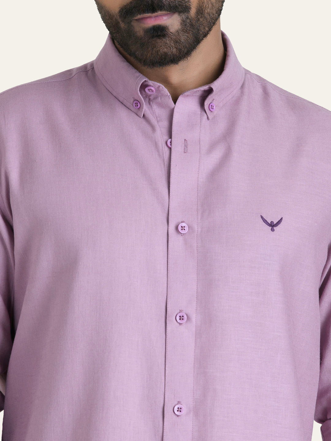 Lavender Solid Slim Fit Linen Cotton Shirt