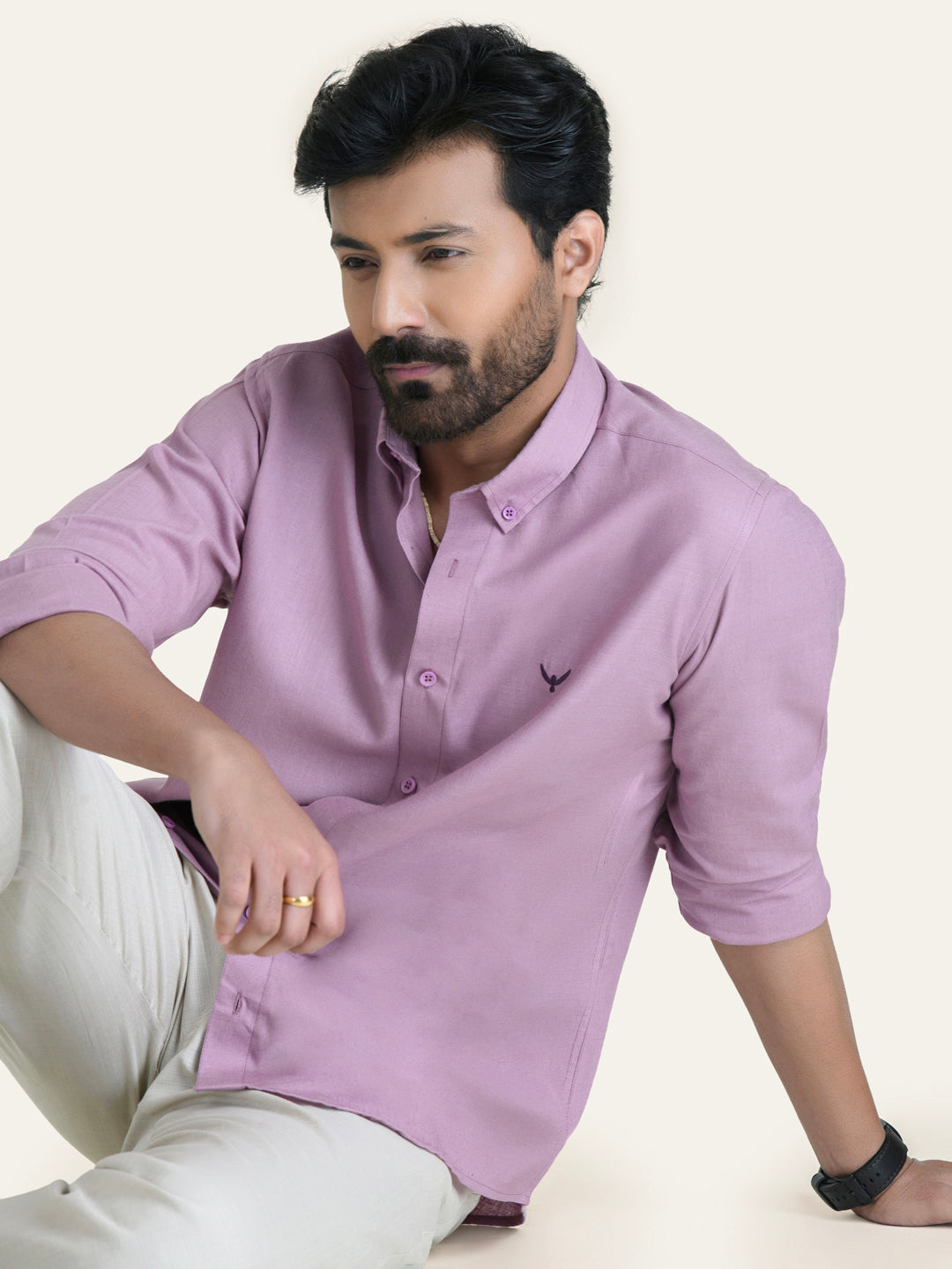 Lavender Solid Slim Fit Linen Cotton Shirt