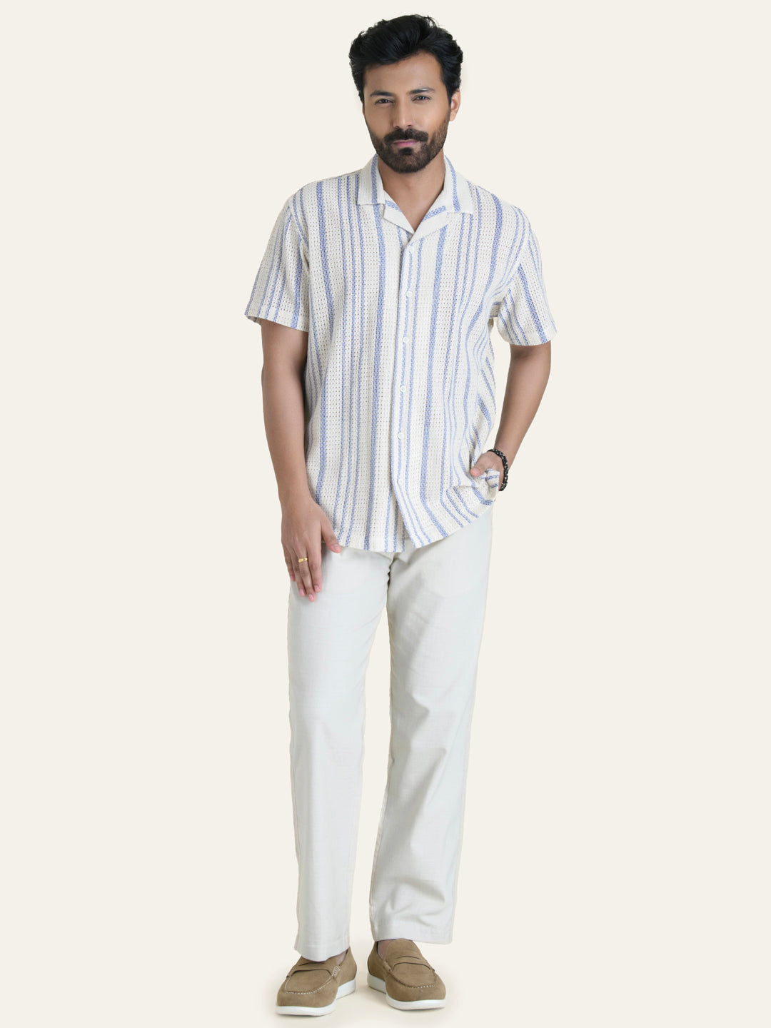 Blue Striped Crochet Shirt