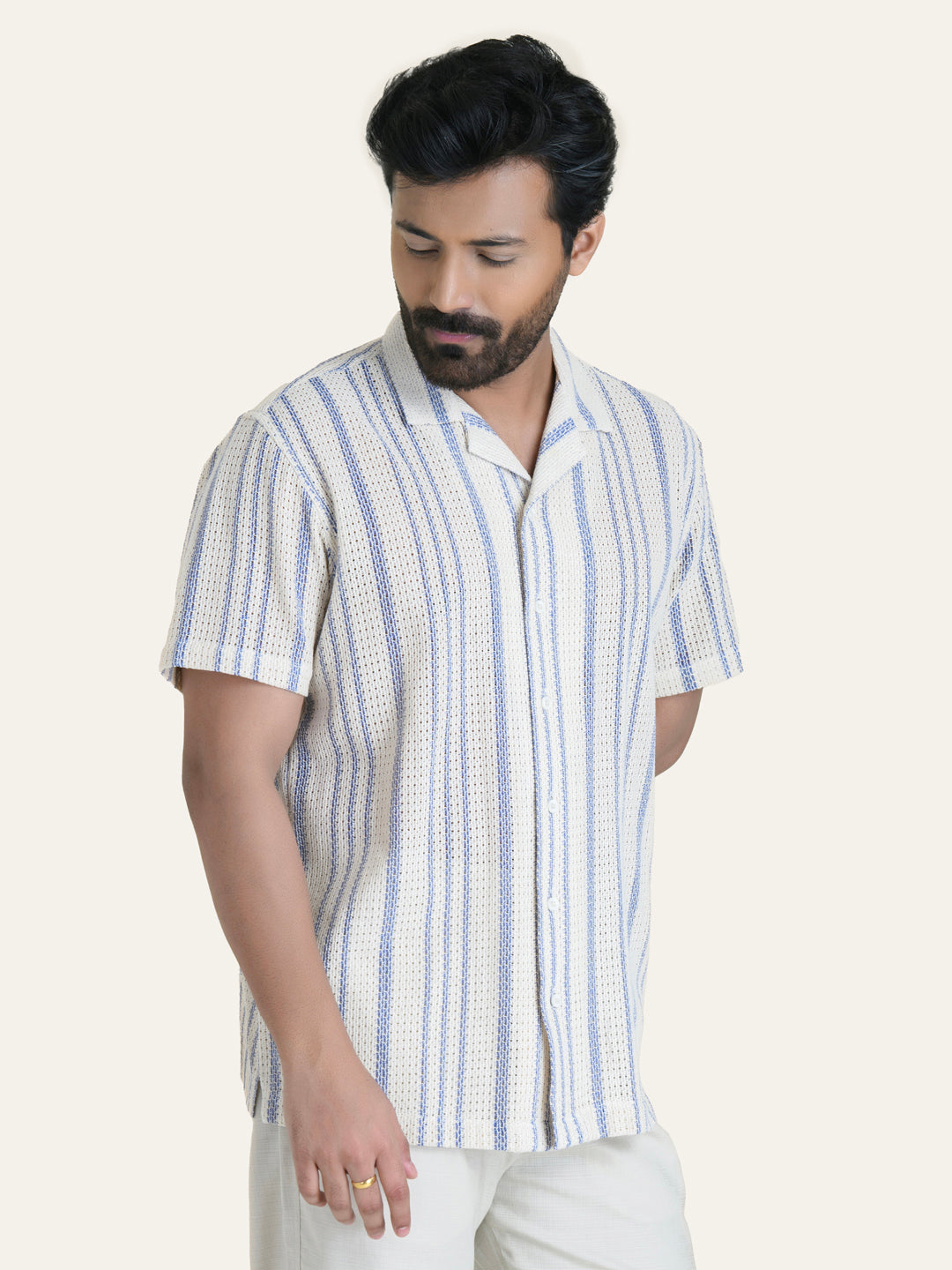 Blue Striped Crochet Shirt