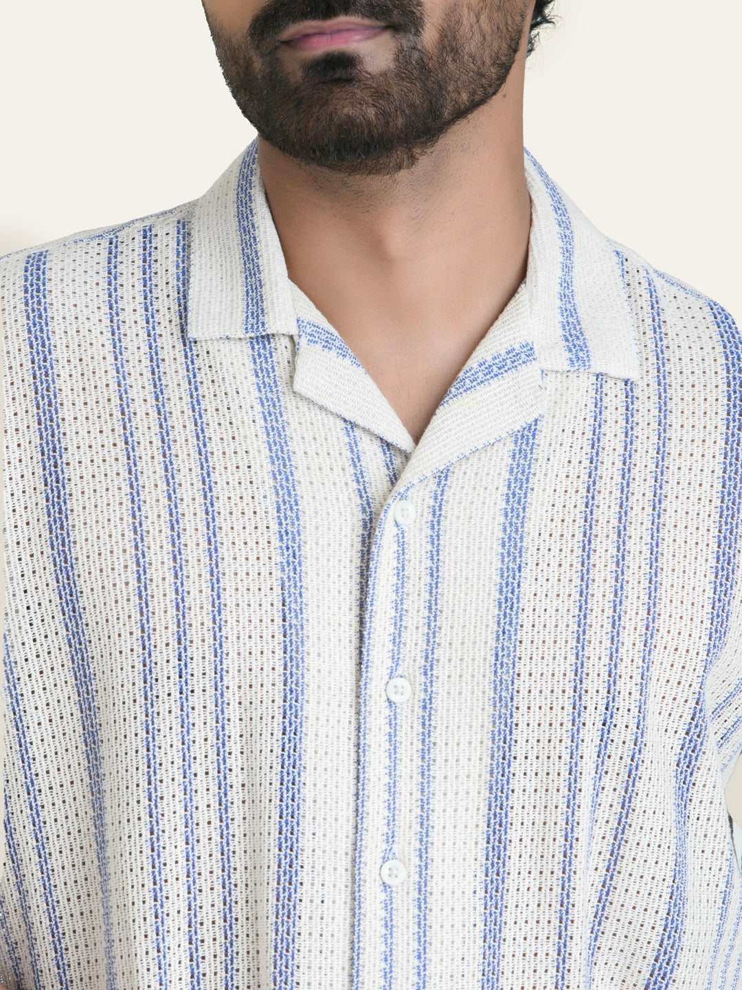 Blue Striped Crochet Shirt