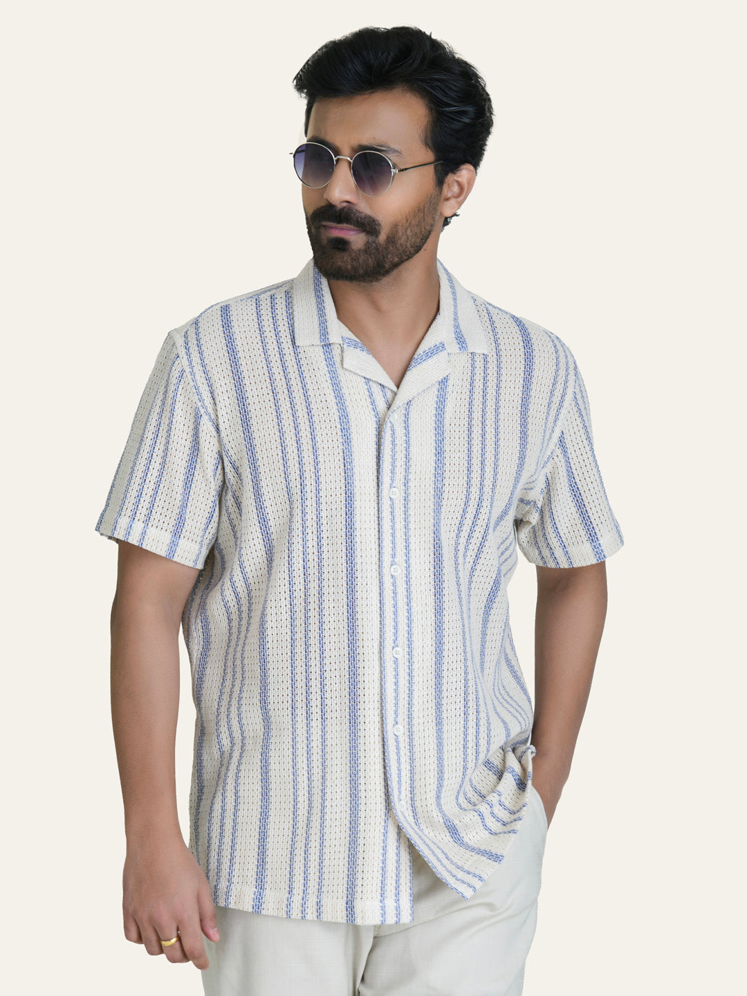 Blue Striped Crochet Shirt