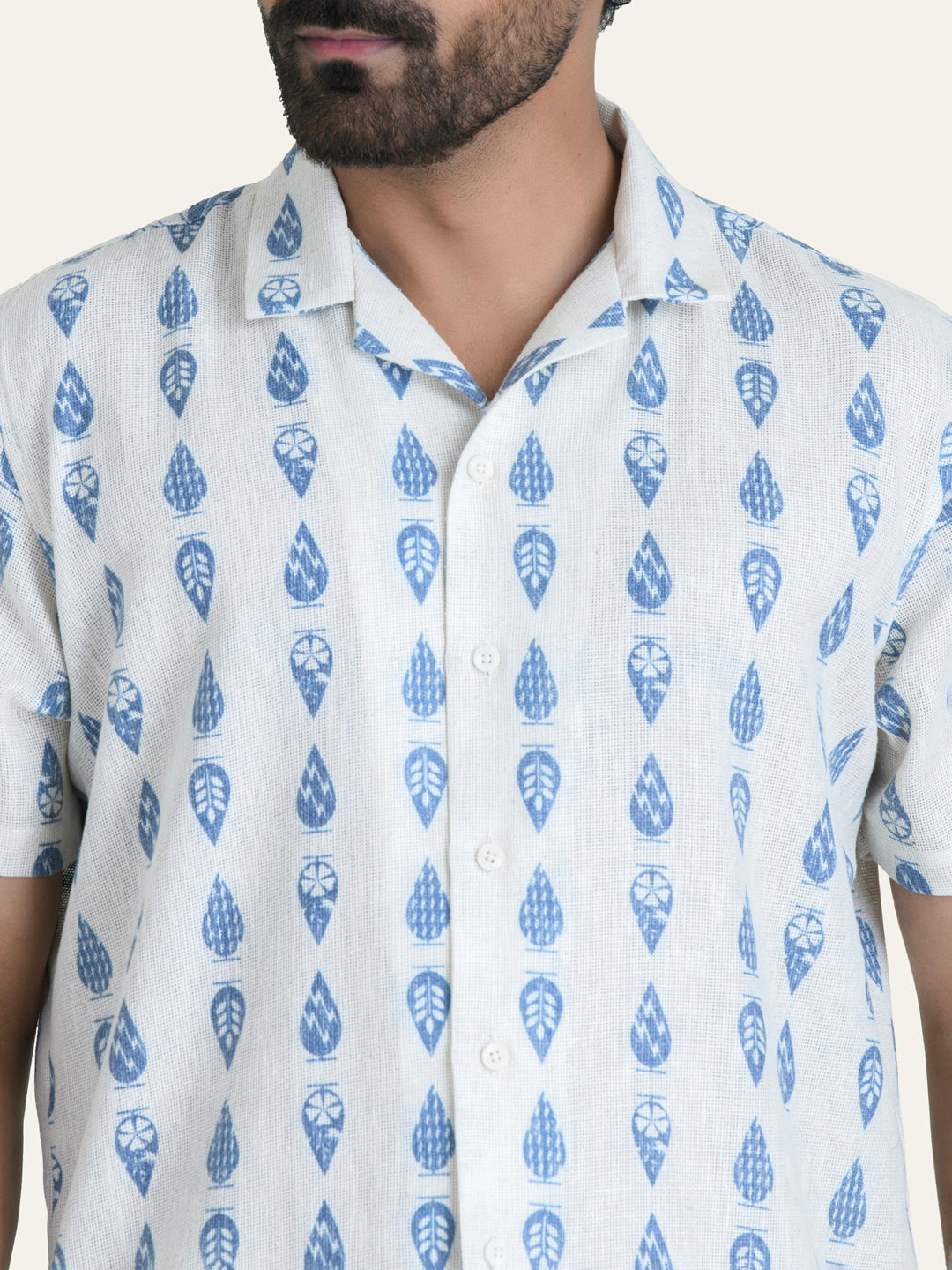 Cream Printed Linen Shirt
