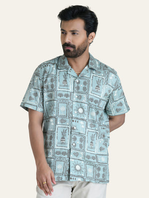 Blue Printed Cotton Shirt