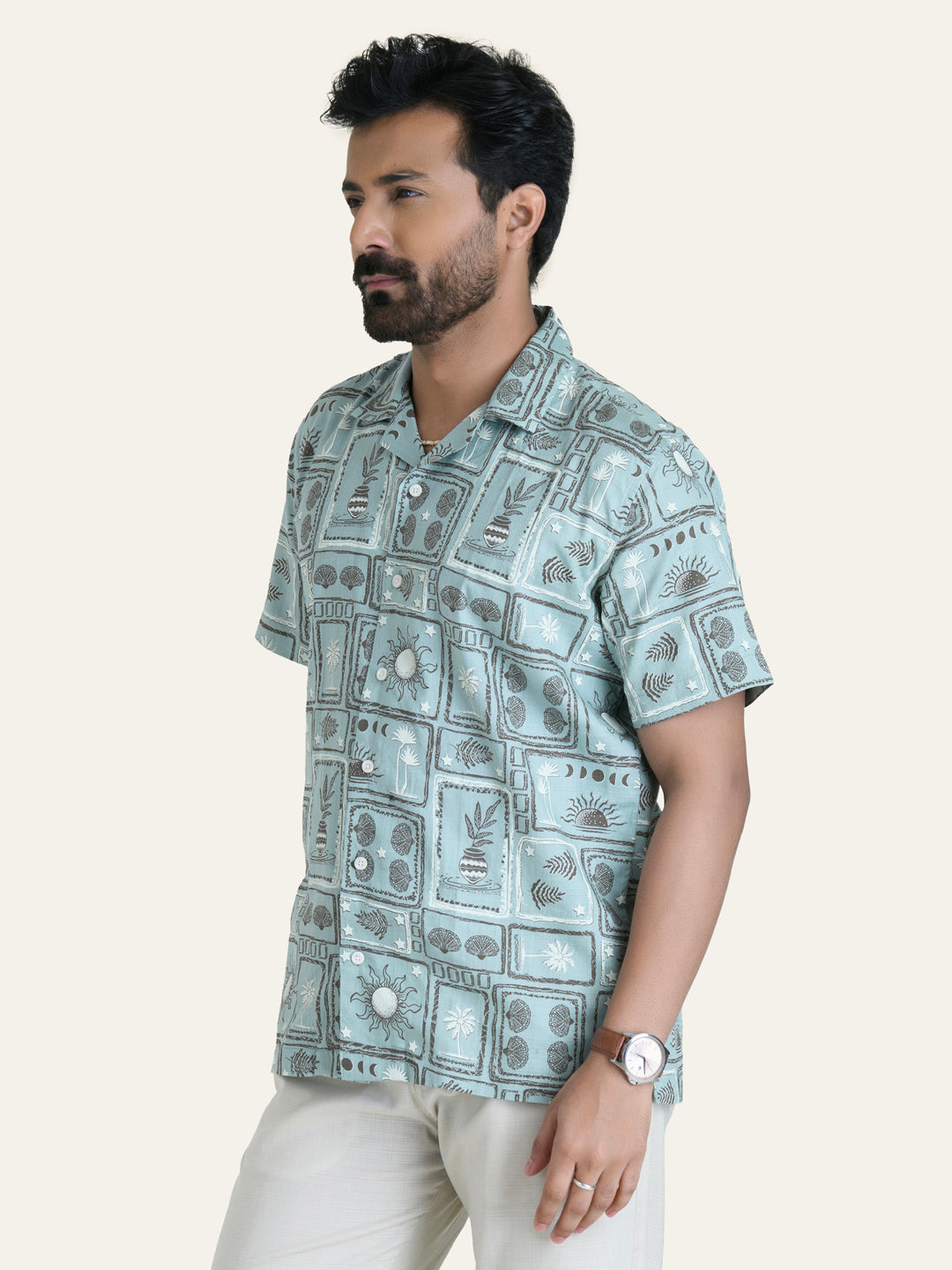 Blue Printed Cotton Shirt