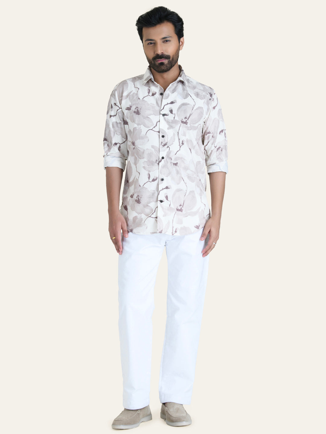 White Printed Rayon Shirt