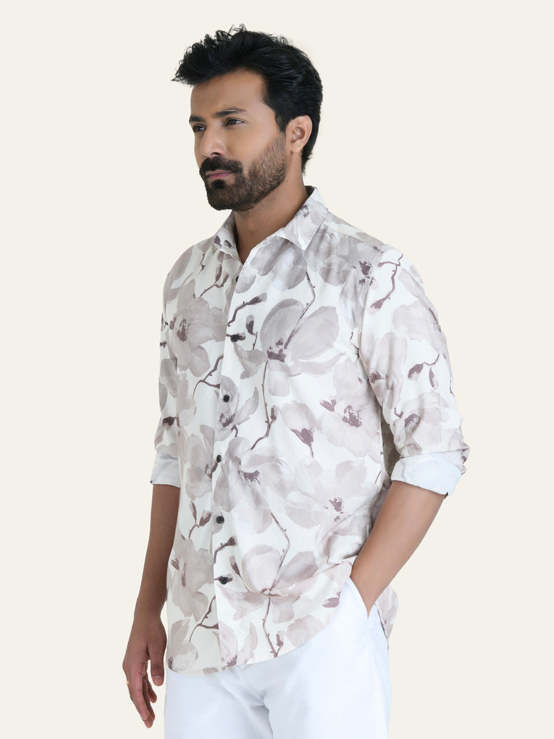 White Printed Rayon Shirt