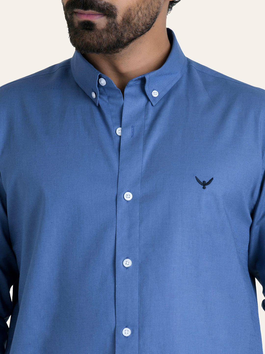 Royal Blue Solid Slim Fit Linen Cotton Shirt