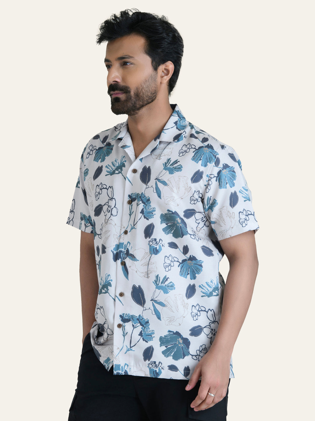 Blue Printed Rayon Shirt